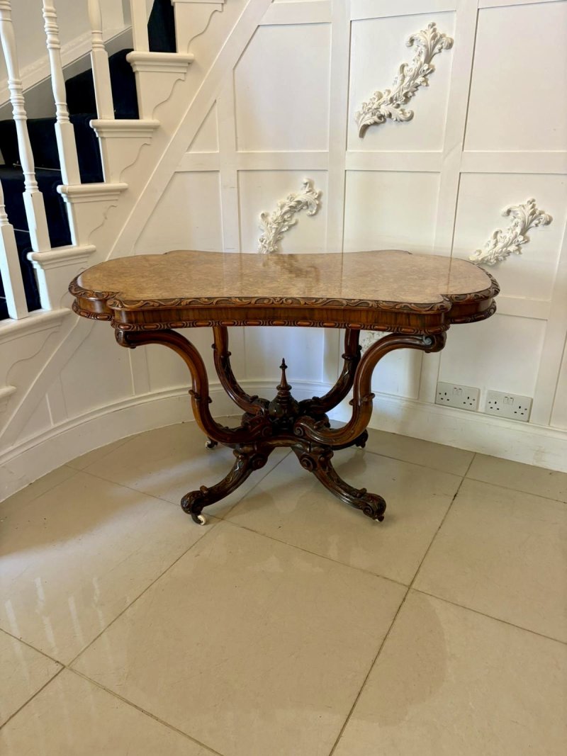 Outstanding Quality Antique Victorian Carved Burr Walnut Centre Table - Image 2